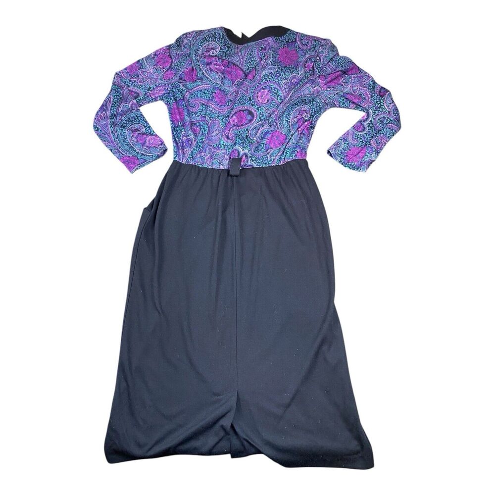 Vtg 90's Purple Paisley Floral Midi Dress Size 12 S/MED Retro Bold Buttons USA - Picture 7 of 11